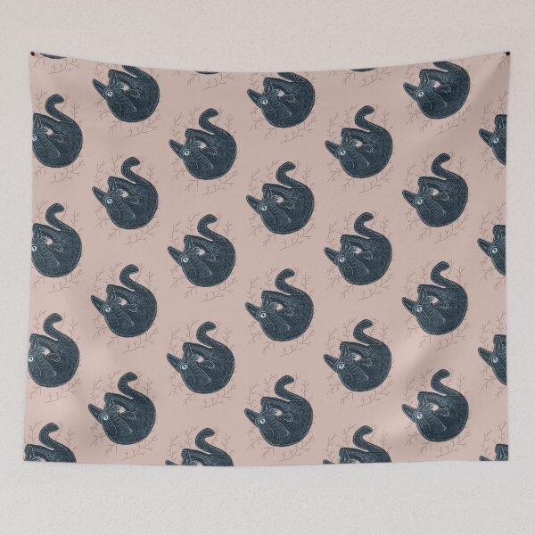 Item preview, Black kitten on a pink background, hand-drawn designed and sold by Dormitria.