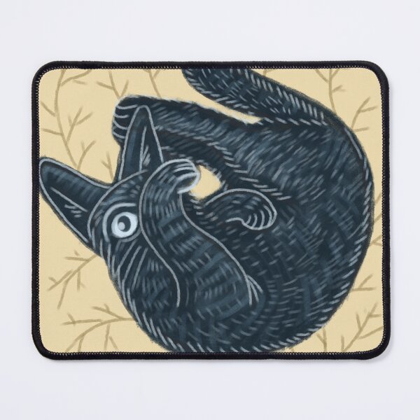 Item preview, Black kitten on a yellow background, hand-drawn, cat collection designed and sold by Dormitria.