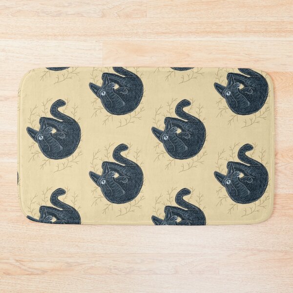 Item preview, Black kitten on a yellow background, hand-drawn, cat collection designed and sold by Dormitria.