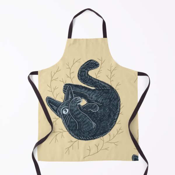 Item preview, Black kitten on a yellow background, hand-drawn, cat collection designed and sold by Dormitria.
