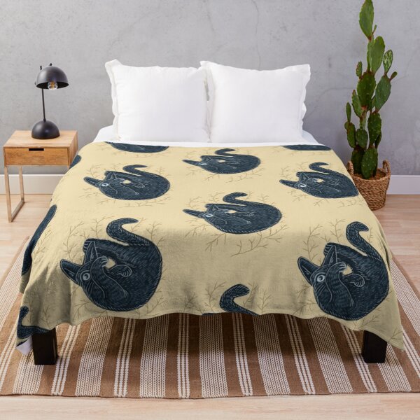 Item preview, Black kitten on a yellow background, hand-drawn, cat collection designed and sold by Dormitria.