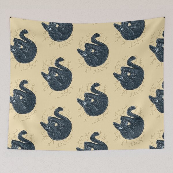 Item preview, Black kitten on a yellow background, hand-drawn, cat collection designed and sold by Dormitria.