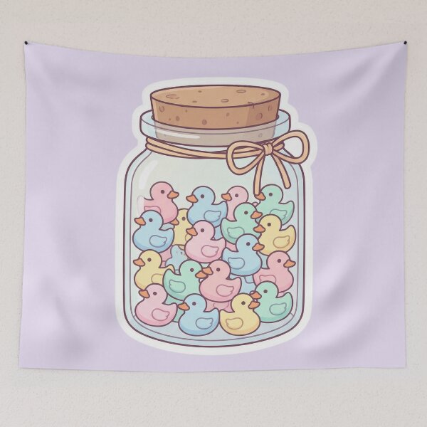 Item preview, Cute Duck Jar Illustration – Pastel Rubber Ducks in Glass Bottle, Kawaii Aesthetic Art designed and sold by MuseAI.