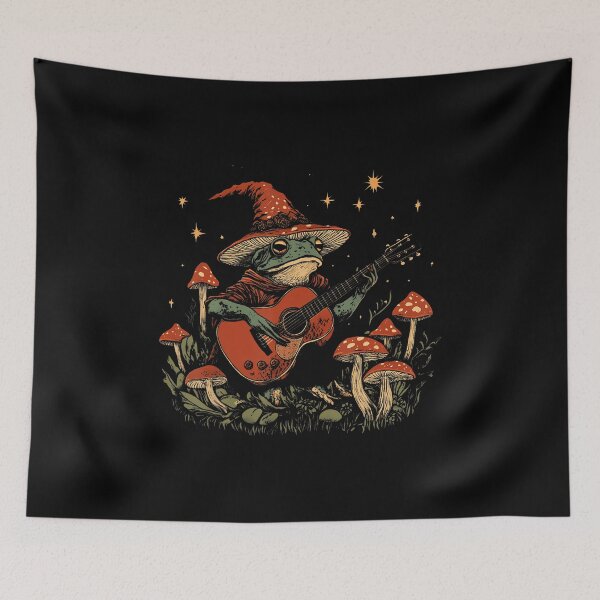 Item preview, Vintage Cottagecore Witch Frog Playing Guitar designed and sold by godreyimmzzg.