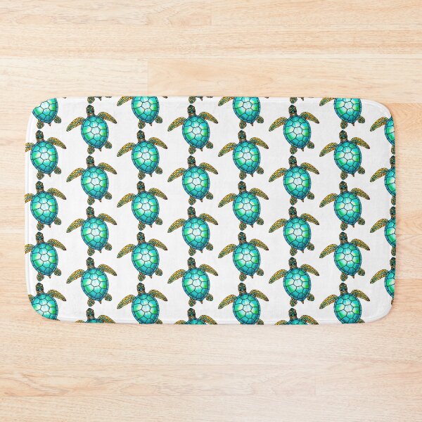 Item preview, white Vibrant Turquoise Stained Glass Mosaic Sea Turtle designed and sold by zoughlal.