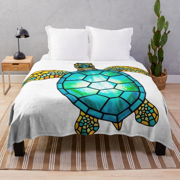 Item preview, white Vibrant Turquoise Stained Glass Mosaic Sea Turtle designed and sold by zoughlal.