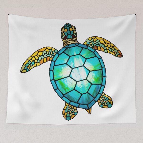 Item preview, white Vibrant Turquoise Stained Glass Mosaic Sea Turtle designed and sold by zoughlal.