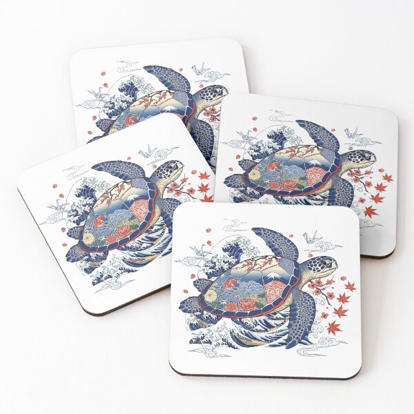 Item preview, white Japanese Cranes and Cherry Blossoms Asian Art Turtle designed and sold by zoughlal.