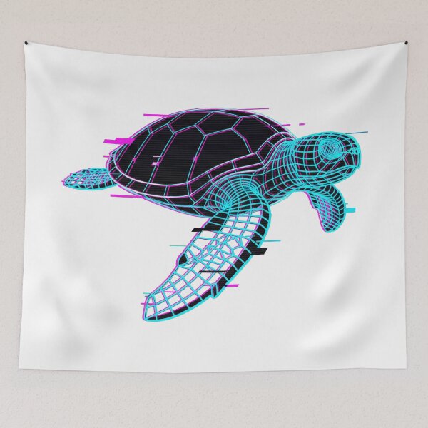 Item preview, white Cyberpunk Glitch Art Neon Wireframe Sea Turtle designed and sold by zoughlal.