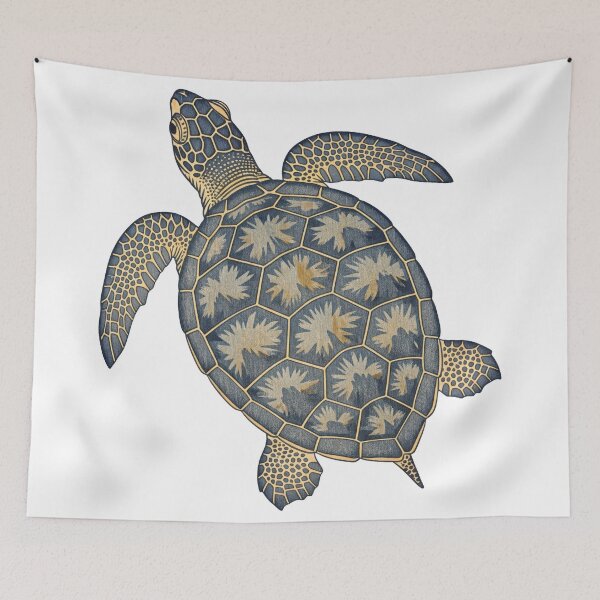 Item preview, white Indigo Blue Batik Pattern Boho Tribal Turtle designed and sold by zoughlal.
