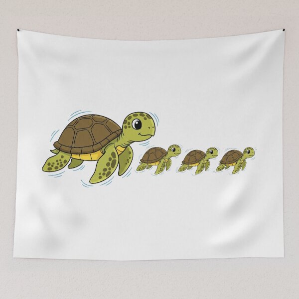 Item preview, white Mother and Baby Sea Turtles Swimming Family Line designed and sold by zoughlal.