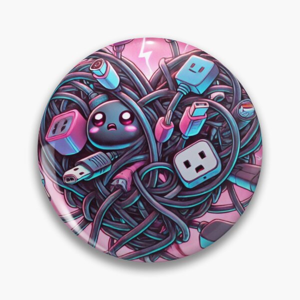 Item preview, Cute Tangled Cables Neon Art – Tech Chaos Funny Illustration designed and sold by ComedyInkFactor.