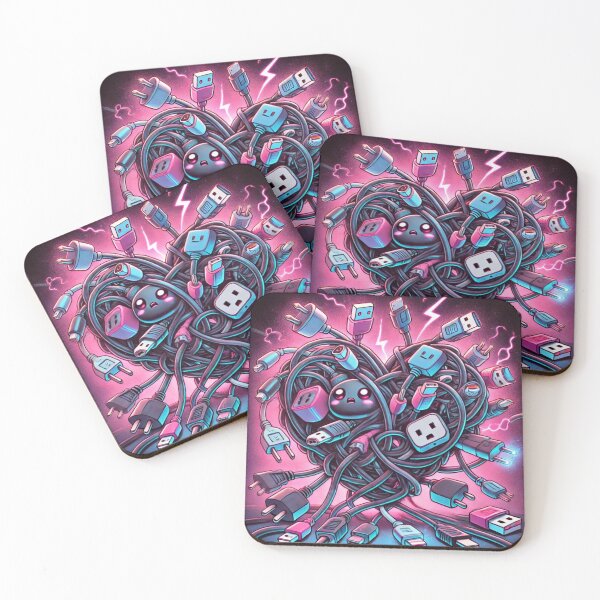 Item preview, Cute Tangled Cables Neon Art – Tech Chaos Funny Illustration designed and sold by ComedyInkFactor.