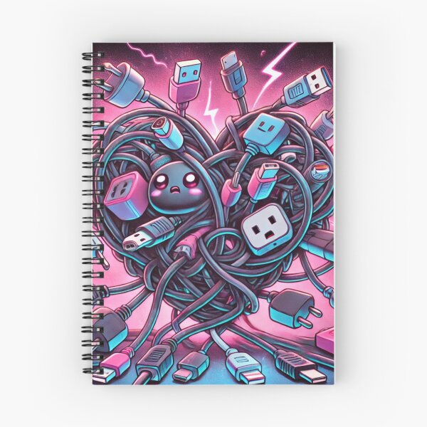 Item preview, Cute Tangled Cables Neon Art – Tech Chaos Funny Illustration designed and sold by ComedyInkFactor.