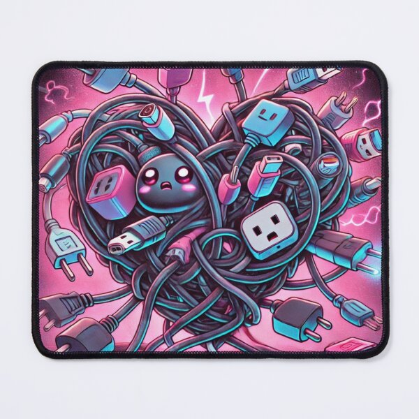 Item preview, Cute Tangled Cables Neon Art – Tech Chaos Funny Illustration designed and sold by ComedyInkFactor.