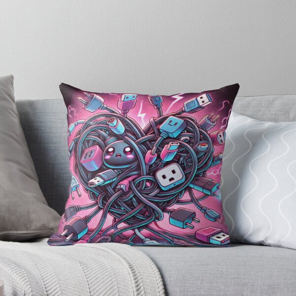 Item preview, Cute Tangled Cables Neon Art – Tech Chaos Funny Illustration designed and sold by ComedyInkFactor.