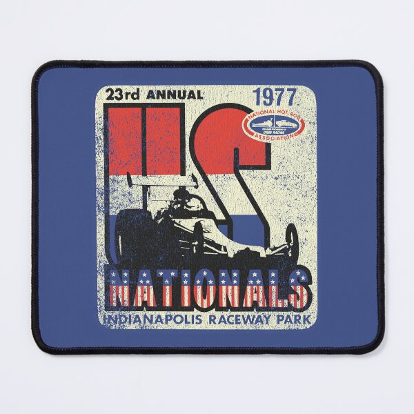 Item preview, 1977 23rd Annual US Nationals drag racing championships - gnarly, burnout, worn print designed and sold by retropetrol.