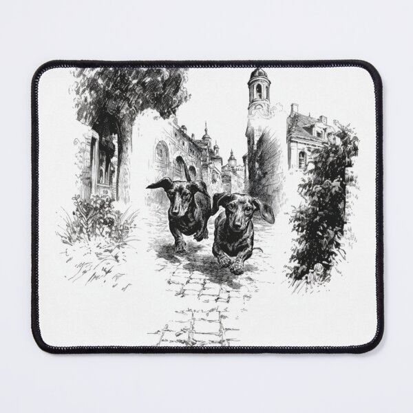 Item preview, A pair of Dachshunds running in tandem down a cobblestone street, Dogs in Motion designed and sold by CDC40.