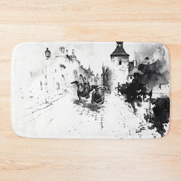 Item preview, A pair of Dachshunds running in tandem down a cobblestone street, Dogs in Motion designed and sold by CDC40.