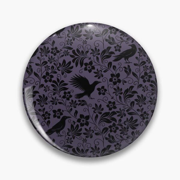 Item preview, Raven Silhouette Seamless Pattern – Monochrome Crow & Floral Purple Design designed and sold by WildLakePatterns.