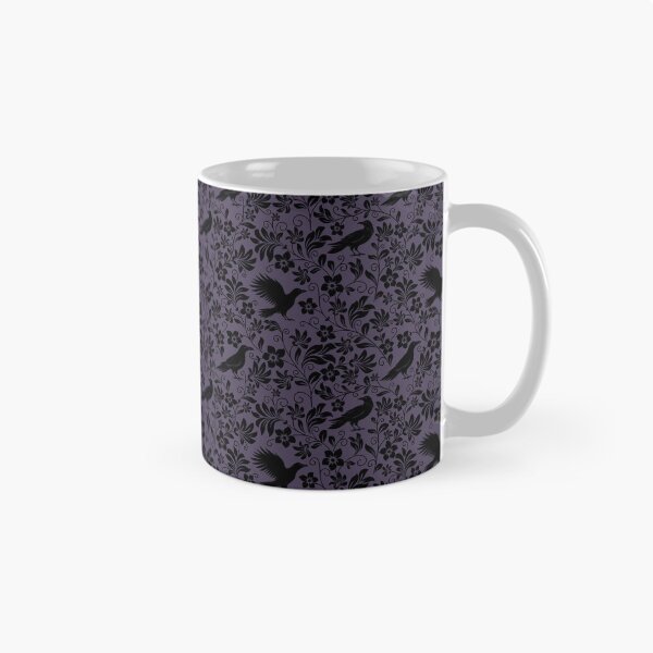 Item preview, Raven Silhouette Seamless Pattern – Monochrome Crow & Floral Purple Design designed and sold by WildLakePatterns.