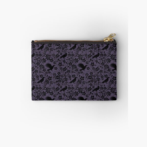 Item preview, Raven Silhouette Seamless Pattern – Monochrome Crow & Floral Purple Design designed and sold by WildLakePatterns.