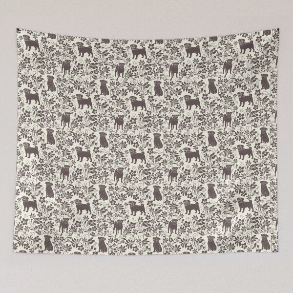 Item preview, Pug Silhouette Floral Pattern | Seamless Cute Dog Illustration for Pug Lovers in Sepia designed and sold by WildLakePatterns.