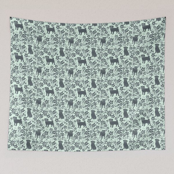 Item preview, Pug Silhouette Floral Pattern | Seamless Cute Dog Illustration for Pug Lovers in Mint designed and sold by WildLakePatterns.