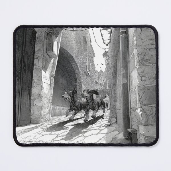 Item preview, A pair of Dachshunds running in tandem down a cobblestone street, Dogs in Motion designed and sold by CDC40.