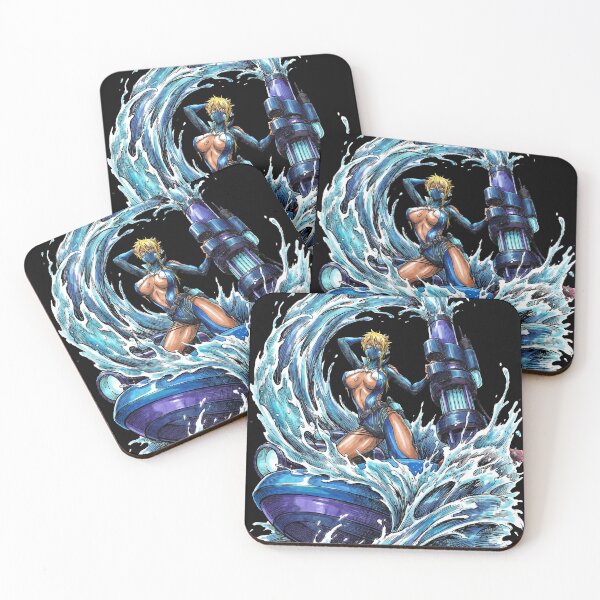 Item preview, Swimsuit Blonde Haired Shark Espada Tercera Arrancar Resurrection Tiburon Water Cascade Swordswoman Hollow Mask Fierce Queen Anime Warrior Fan Art Portrait Illustration Poster T-Shirt Sticker designed and sold by Senpaiwaves.