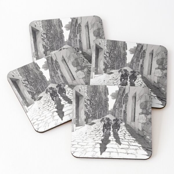 Item preview, A pair of Dachshunds running in tandem down a cobblestone street, Dogs in Motion designed and sold by CDC40.