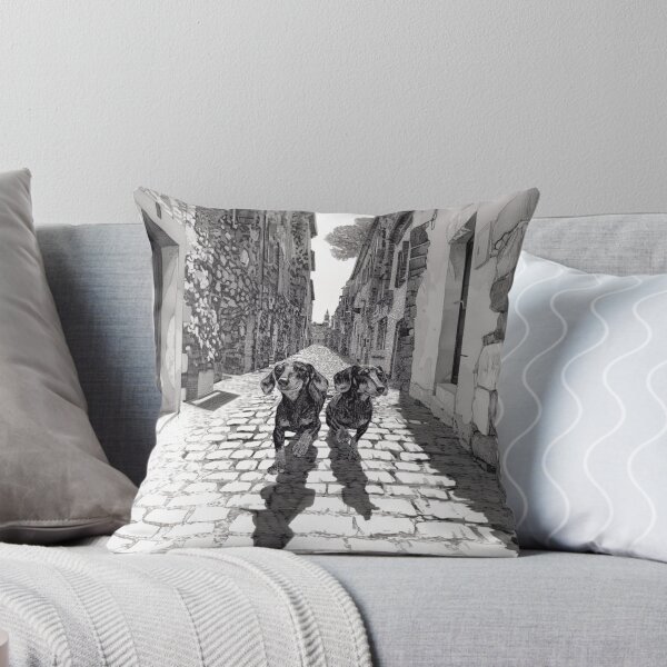 Item preview, A pair of Dachshunds running in tandem down a cobblestone street, Dogs in Motion designed and sold by CDC40.