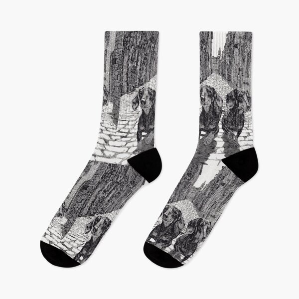 Item preview, A pair of Dachshunds running in tandem down a cobblestone street, Dogs in Motion designed and sold by CDC40.