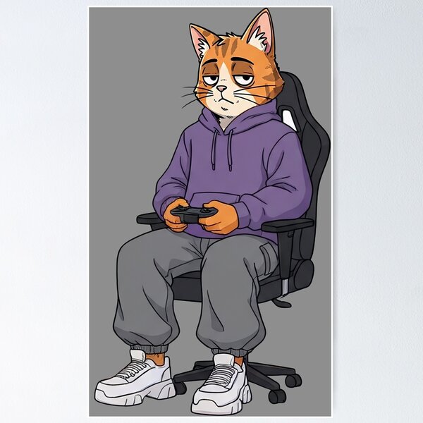 Artikelvorschau, Lofi Milo Gamer-Modus – Retro-90er-Jahre-Anime-Katzen-Gaming-Setup entworfen und verkauft von Ascend777.