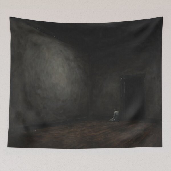 Item preview, Child Sitting Before a Dark Door – Existential Isolation Art designed and sold by Visualynx.