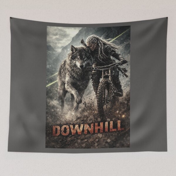 Item preview, DOWNHILL – Amazon Warrior MTB Rider with Wolf | Extreme Mountain Bike Art designed and sold by Fextreme.