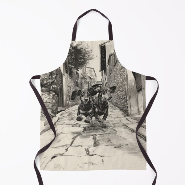 Item preview, A pair of Dachshunds running in tandem down a cobblestone street, Dogs in Motion designed and sold by CDC40.