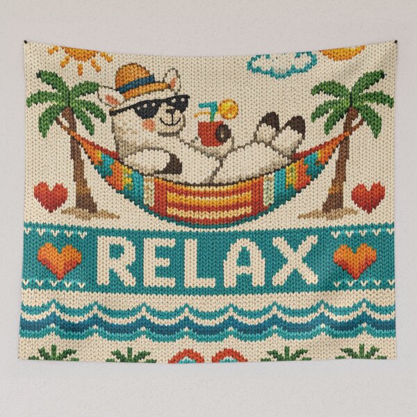 Item preview, Llama in a hammock, fun knitted picture for relaxation & vacation designed and sold by Mauswohn.