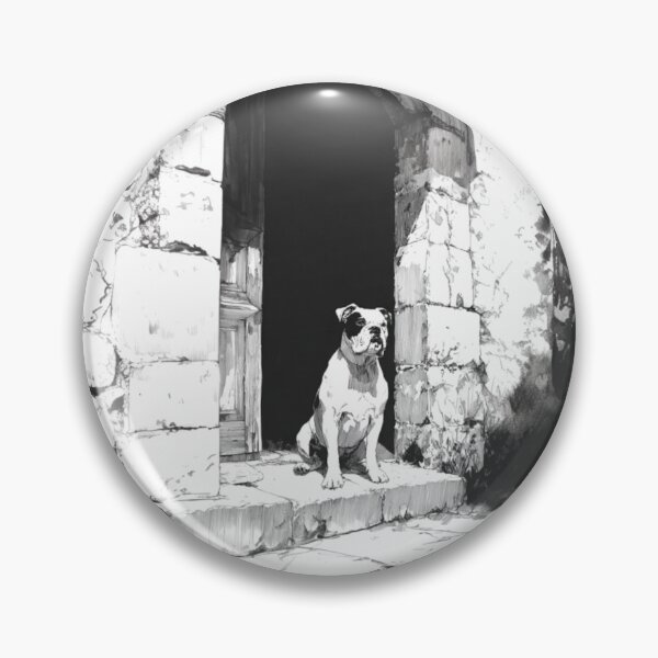 Item preview, A dignified Bulldog sitting by an old stone doorway, Dogs in Motion designed and sold by CDC40.