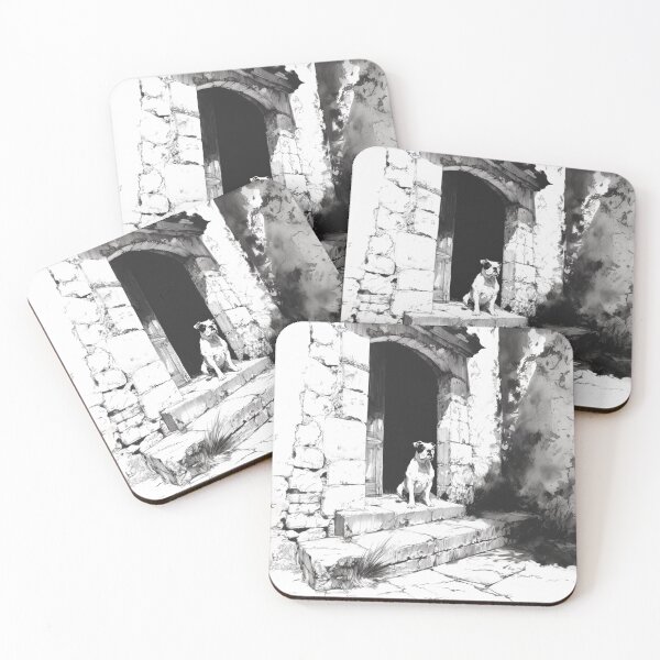 Item preview, A dignified Bulldog sitting by an old stone doorway, Dogs in Motion designed and sold by CDC40.