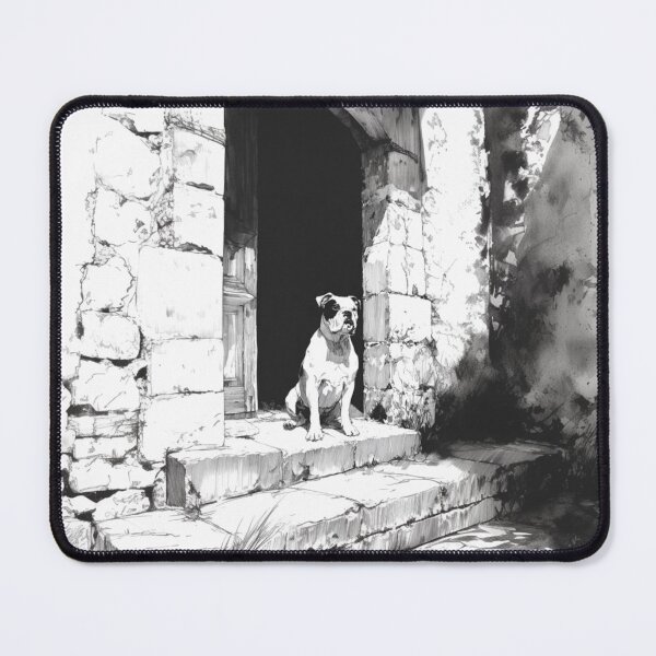 Item preview, A dignified Bulldog sitting by an old stone doorway, Dogs in Motion designed and sold by CDC40.