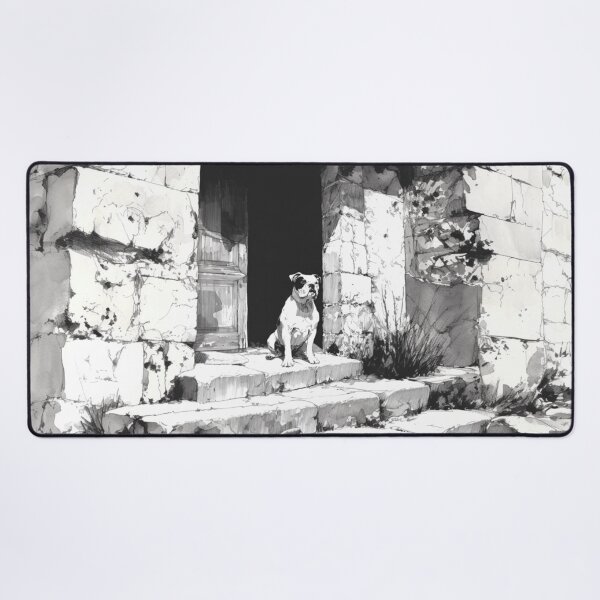 Item preview, A dignified Bulldog sitting by an old stone doorway, Dogs in Motion designed and sold by CDC40.