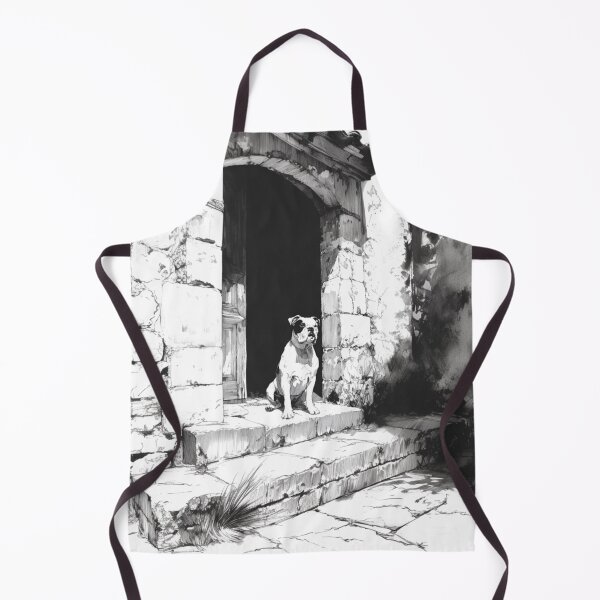 Item preview, A dignified Bulldog sitting by an old stone doorway, Dogs in Motion designed and sold by CDC40.