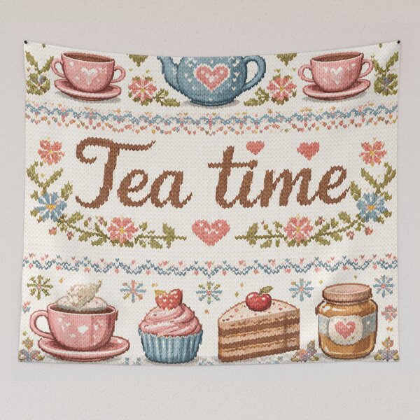 Item preview, Tea Time Knitting Pattern, Cozy Handcraft Illustration designed and sold by Mauswohn.