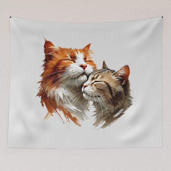 Item preview, Chic Abstract Valentine Cat Illustration, Two Loving Felines Nuzzling Amidst Heartful Hues designed and sold by JWSmile.
