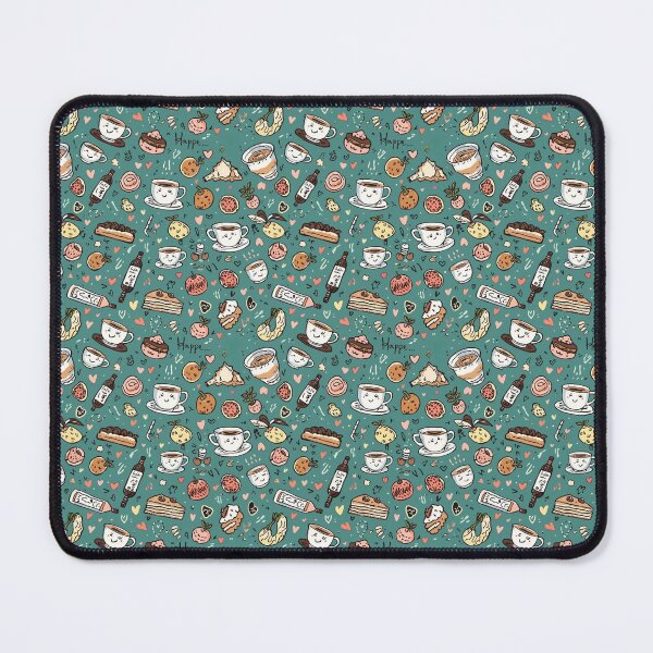 Item preview, Kawaii Cozy Cafe & Sweet Treats Teal Doodle Pattern designed and sold by Velvet&LaceFinds.