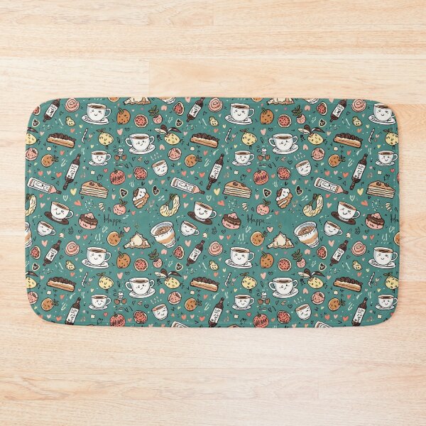 Item preview, Kawaii Cozy Cafe & Sweet Treats Teal Doodle Pattern designed and sold by Velvet&LaceFinds.