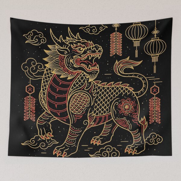 Item preview, Golden Nian Beast and Firecrackers Lunar New Year designed and sold by zzz888.