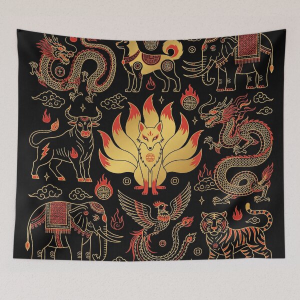 Item preview, Golden Nine Tailed Fox and Sacred Eastern Beasts designed and sold by zzz888.