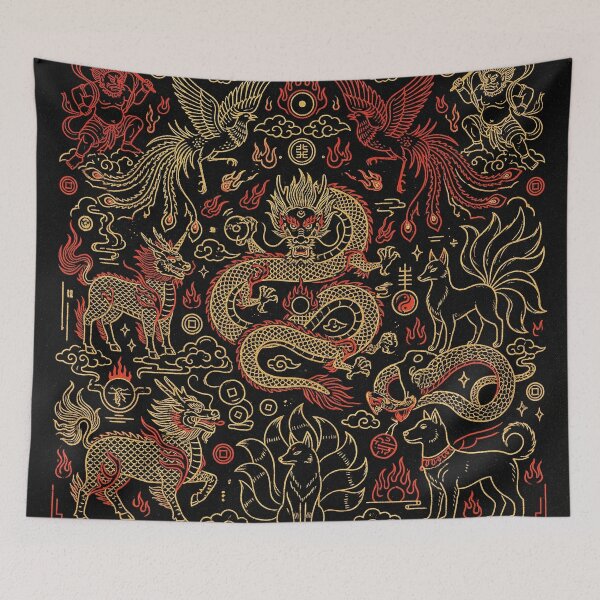 Item preview, Golden Divine Assembly Dragon Phoenix and Nine Tailed Fox designed and sold by zzz888.